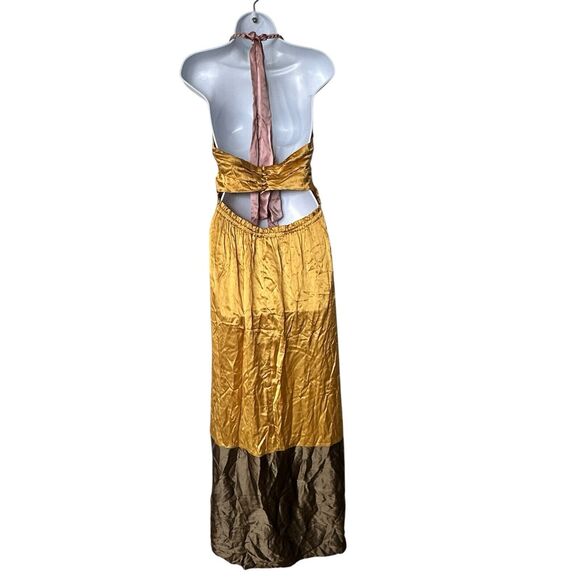 NWT Anthropologie Silk Maxi Dress Sz 8 Color blocked satin halter cut out - Picture 3 of 13